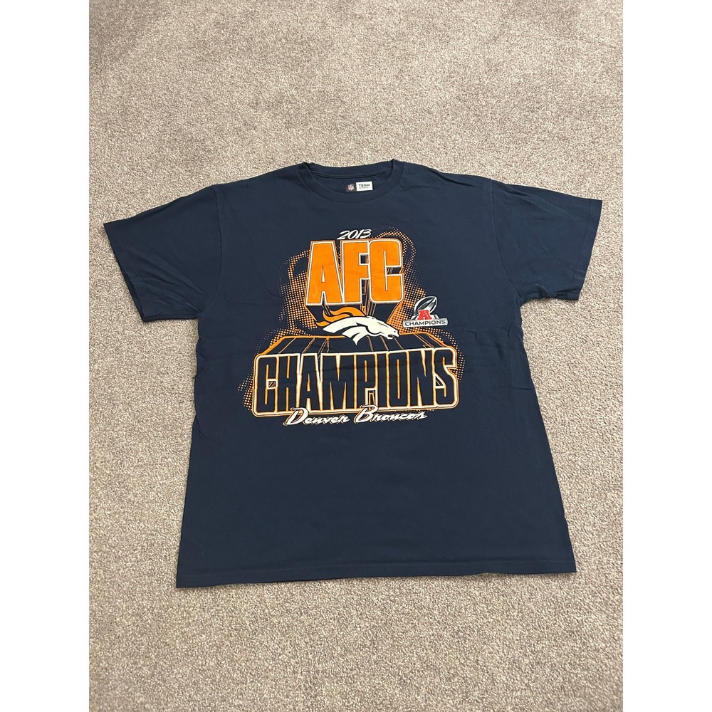 NFL Team Apparel Denver Broncos T-Shirt Mens L Navy 2013 AFC Champions Excellent